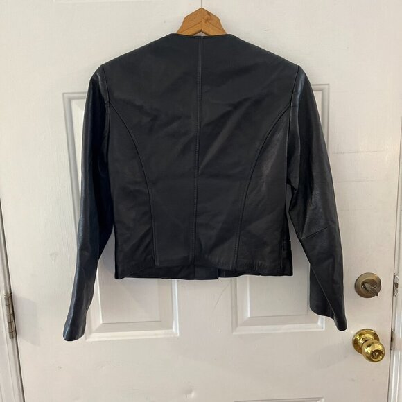 Hide Society Germany mob Wife Black Vintage Leather Cropped Moto Jacket Sz 34 - Picture 6 of 11